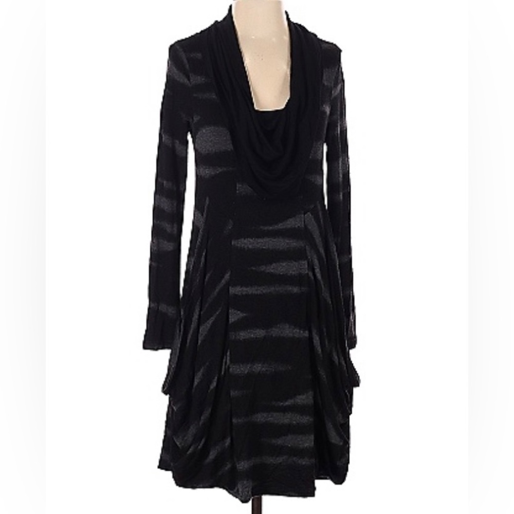 Kensie droopy collar Long Sleeve Dress Black gray two Pockets Size S